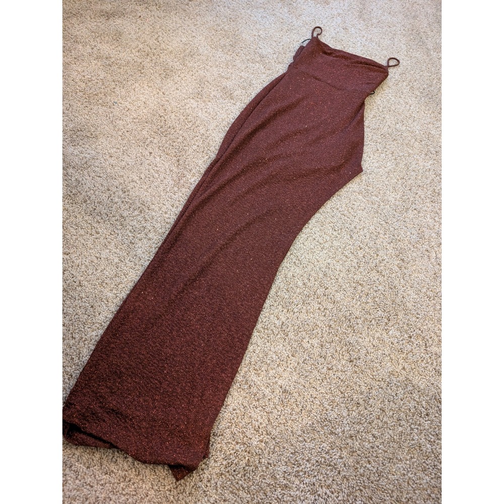 Windsor Burgundy Glitter Metallic Spaghetti Strap Bodycon Maxi Dress Small